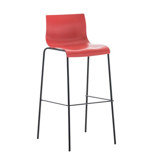 Tabouret De Bar Avec Repose-pieds Dossier Incurvé En Plastique Rouge Et 4 Pieds En Métal Noir 10_0
