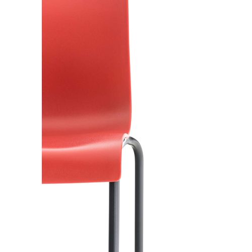 Tabouret De Bar Avec Repose-pieds Dossier Incurvé En Plastique Rouge Et 4 Pieds En Métal Noir 10_0