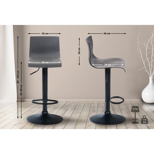 Tabouret De Bar Avec Repose-pieds Pivotant Dossier Incurvé En Plastique Gris Et Métal Noir 10_0004