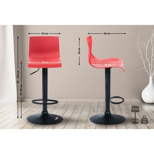 Tabouret De Bar Avec Repose-pieds Pivotant Dossier Incurvé En Plastique Rouge Et Métal Noir 10_000