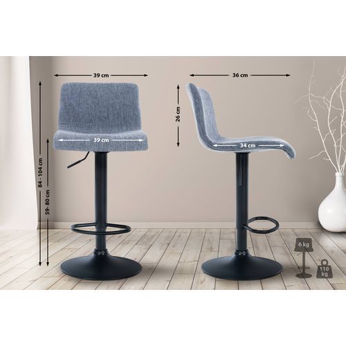 Tabouret De Bar Avec Repose-pieds Pivotant Dossier Incurvé En Tissu Bleu Et Métal Noir 10_0004958
