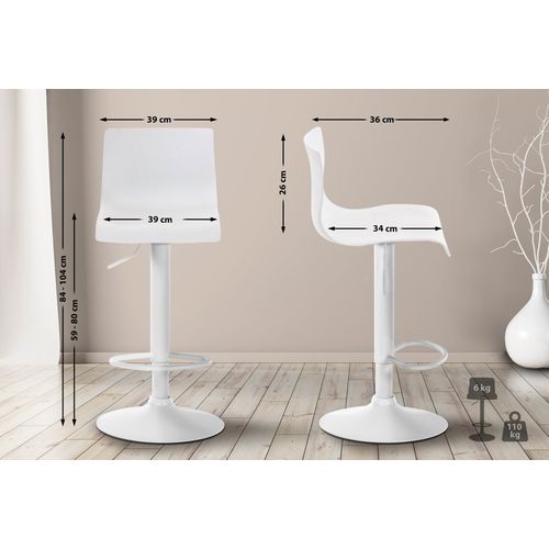 Tabouret De Bar X1 Avec Repose-pieds Pivotant Dossier Incurvé En Plastique Blanc Et Métal Blanc 10