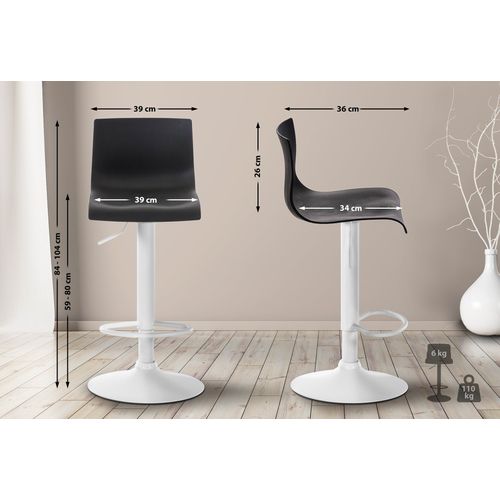 Tabouret De Bar X1 Avec Repose-pieds Pivotant Dossier Incurvé En Plastique Noir Et Métal Blanc 10_