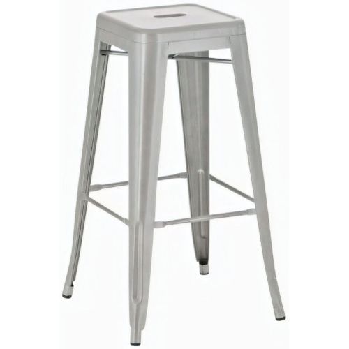 Tabouret De Bar X1 Avec Repose-pieds Design Industriel En Métal Argenté 10_0005005