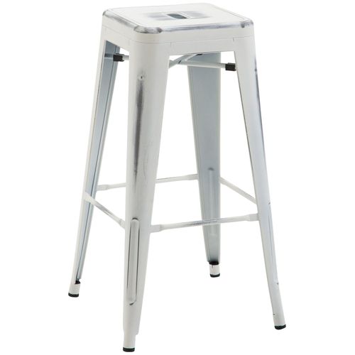 Tabouret De Bar X1 Avec Repose-pieds Design Industriel En Métal Thermolaqué Blanc Vieilli 10_00050
