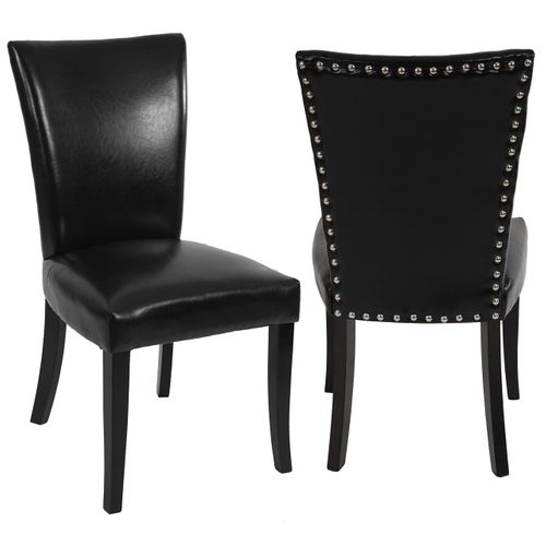 2x Chaises à Manger Chesterfield Synthétique Noir Pieds Foncés Bouton Sur Dossier 04_0000325