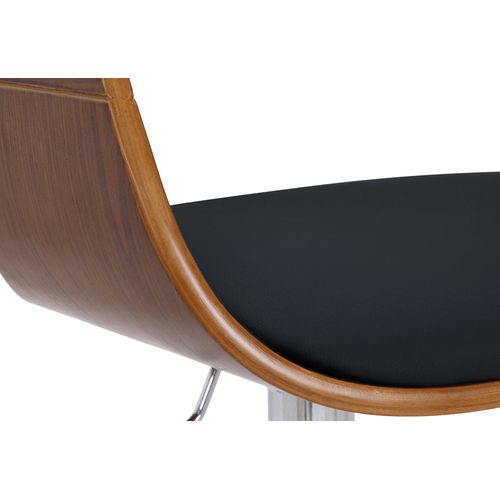 Tabouret De Bar X1 Design Scandinave En Pvc Noir Et Structure En Bois Noyer Pieds Métal Chromé 10_