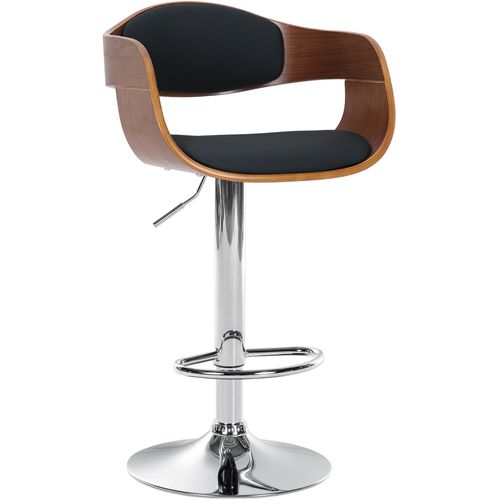 Tabouret De Bar X1 Design Scandinave En Pvc Noir Et Structure En Bois Noyer Pieds Métal Chromé 10_