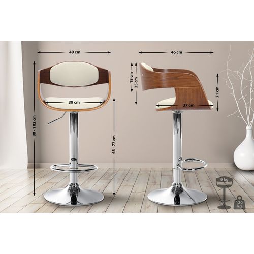 Tabouret De Bar X1 Design Scandinave En Pvc Blanc Et Structure En Bois Couleur Noyer 10_0005043