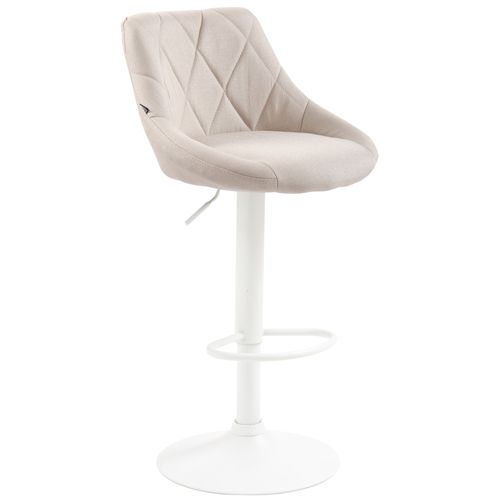 Tabouret De Bar Chaise Haute X 1 Avec Coutures Décoratives Assise En Tissu Crème Pieds Métal Blanc