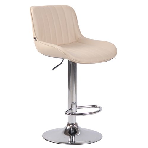 Tabouret De Bar Chaise Haute X1 En Pvc Crème Coutures Verticales Support En Métal Chromé 10_000509