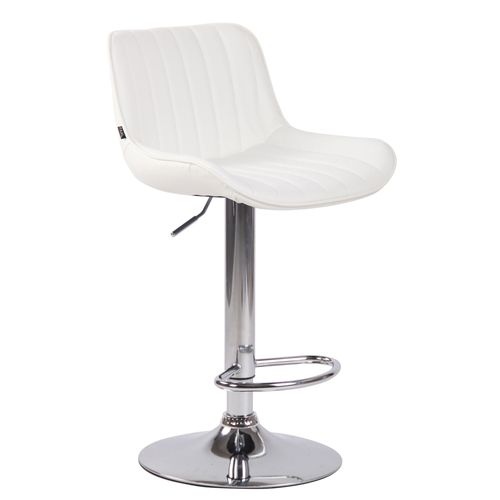 Tabouret De Bar Chaise Haute X1 En Pvc Blanc Coutures Verticales Support En Métal Chromé 10_000509