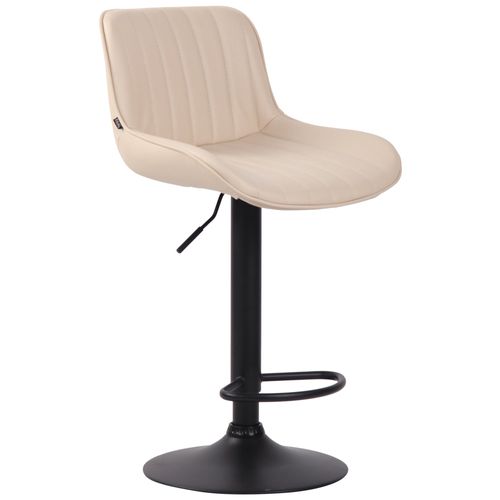 Tabouret De Bar Chaise Haute X1 En Pvc Crème Coutures Verticales Support En Métal Noir 10_0005099