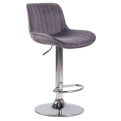 Tabouret De Bar Chaise Haute X1 En Velours Gris Foncé Coutures Verticales Support En Métal Chromé