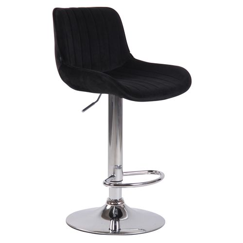 Tabouret De Bar Chaise Haute X1 En Velours Noir Coutures Verticales Support En Métal Chromé 10_000