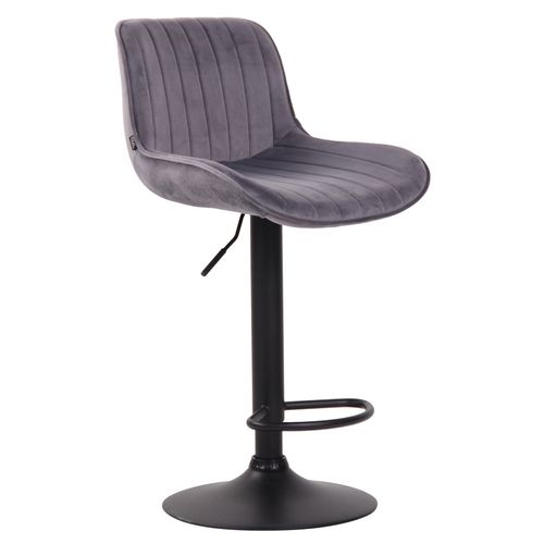 Tabouret De Bar Chaise Haute X1 En Velours Gris Foncé Coutures Verticales Support En Métal Noir 10