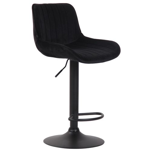 Tabouret De Bar Chaise Haute X1 En Velours Noir Coutures Verticales Support En Métal Noir 10_00051