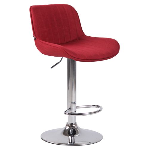 Tabouret De Bar Chaise Haute X1 En Tissu Rouge Coutures Verticales Support En Métal Chromé 10_0005