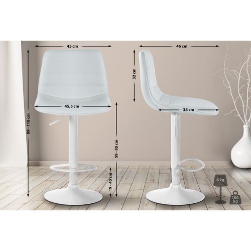 Tabouret De Bar Chaise Haute X1 Avec Repose-pieds Incurvé En Pvc Blanc Structure Métallique Blanc