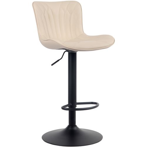 Tabouret De Bar Chaise Haute X1 Avec Coutures Décoratives En Pvc Crème Pieds En Métal Noir 10_0005