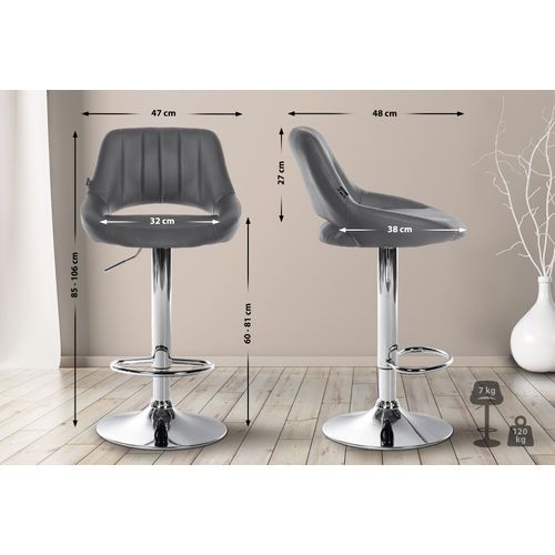 Tabouret De Bar X1 Avec Repose-pieds Pivotant Et Réglable En Pvc Gris Et Métal 10_0005211