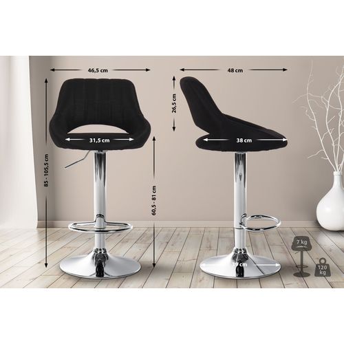 Tabouret De Bar X1 Avec Repose-pieds Pivotant Et Réglable En Tissu Noir Et Métal 10_0005220