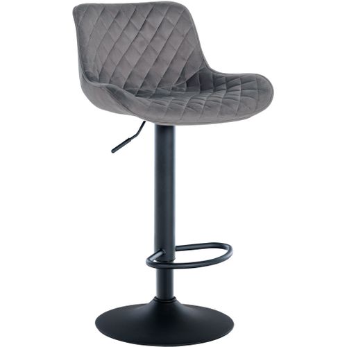 Tabouret De Bar X1 Assise Avec Coutures Décoratives Losange En Velours Gris Foncé Et Pieds En Métal
