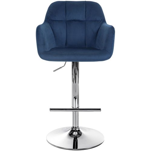Tabouret De Bar Chaise Haute X1 Fonction Rotation 360° En Velours Bleu Avec Coutures Décoratives P