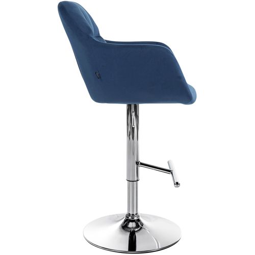 Tabouret De Bar Chaise Haute X1 Fonction Rotation 360° En Velours Bleu Avec Coutures Décoratives P
