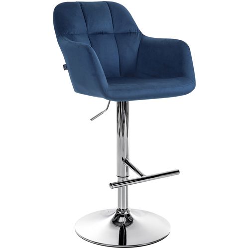 Tabouret De Bar Chaise Haute X1 Fonction Rotation 360° En Velours Bleu Avec Coutures Décoratives P