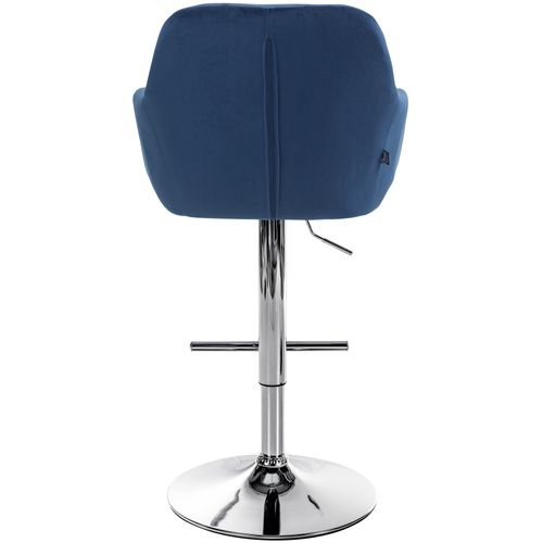 Tabouret De Bar Chaise Haute X1 Fonction Rotation 360° En Velours Bleu Avec Coutures Décoratives P