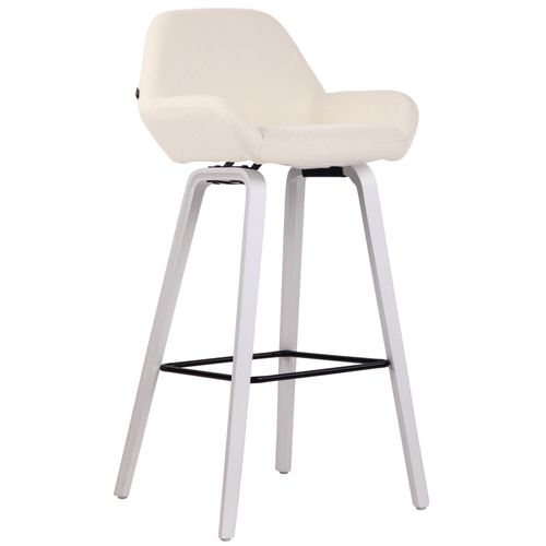 Tabouret De Bar Chaise Haute X 1 Avec Repose-pieds Design Moderne En Tissu Crème Pied En Bois