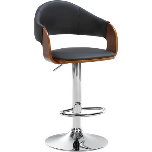 Tabouret De Bar Design Rétro Chic Assise En Pvc Noir Et Bois Noyer Piètement En Métal Chromé 10_00