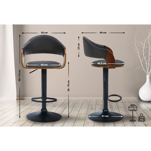 Tabouret De Bar Design Rétro Chic Assise En Pvc Noir Et Bois Noyer Piètement En Métal Noir 10_0005