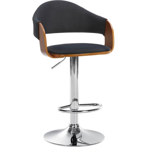 Tabouret De Bar Design Rétro Chic Assise En Tissu Noir Et Bois Noyer Piètement En Métal Chromé 10_