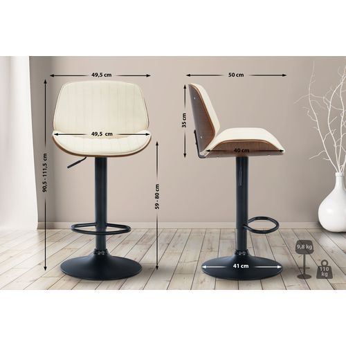 Tabouret De Bar Design Moderne Coutures Verticales En Bois Noyer Pvc Crème Et Métal Noir 10_000529