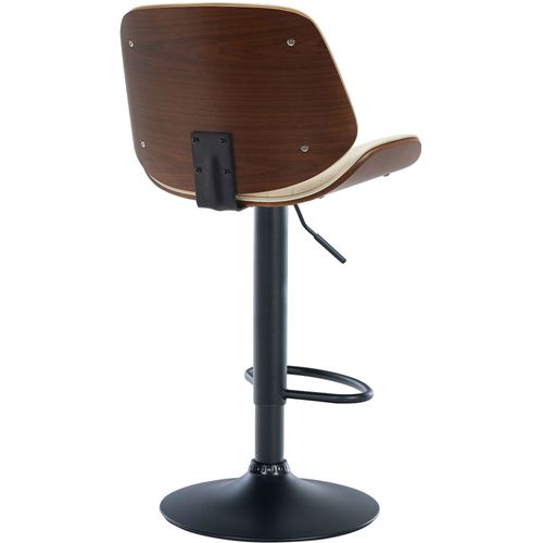 Tabouret De Bar Design Moderne Coutures Verticales En Bois Noyer Pvc Crème Et Métal Noir 10_000529