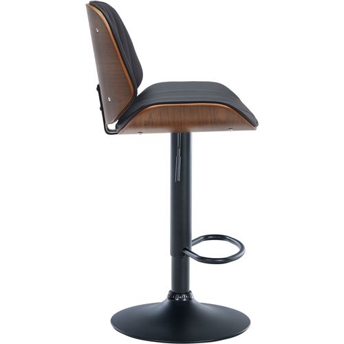 Tabouret De Bar Design Moderne Coutures Verticales En Bois Noyer Pvc Noir Et Métal Noir 10_0005296