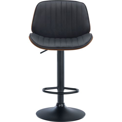 Tabouret De Bar Design Moderne Coutures Verticales En Bois Noyer Pvc Noir Et Métal Noir 10_0005296