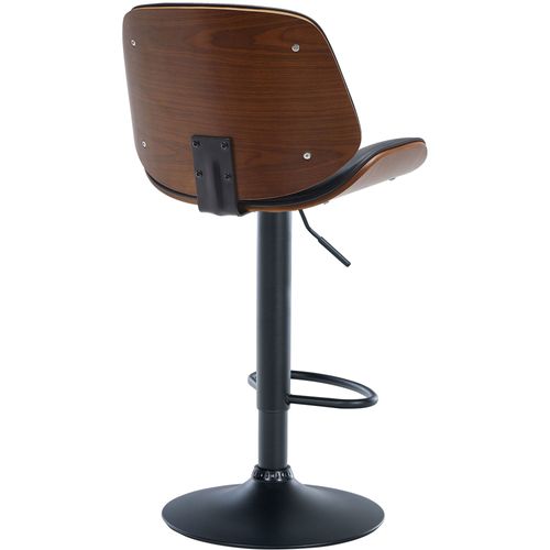 Tabouret De Bar Design Moderne Coutures Verticales En Bois Noyer Pvc Noir Et Métal Noir 10_0005296