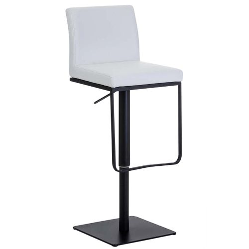 Tabouret De Bar X1 Avec Repose-pieds Plaque De Base Carrée En Métal Noir Assise En Pvc Blanc 10_00