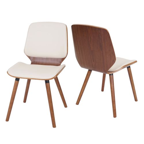 Lot De 2 Chaises De Salle à Manger Bois Courbé Design Rétro Aspect Noyer Assise En Pvc Crème 04_00
