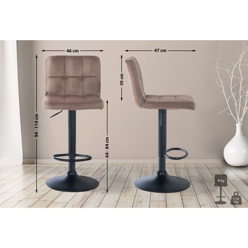 Tabouret De Bar Chaise Haute X 1 Avec Coutures Décoratives Carrées Assise En Velours Marron Pieds