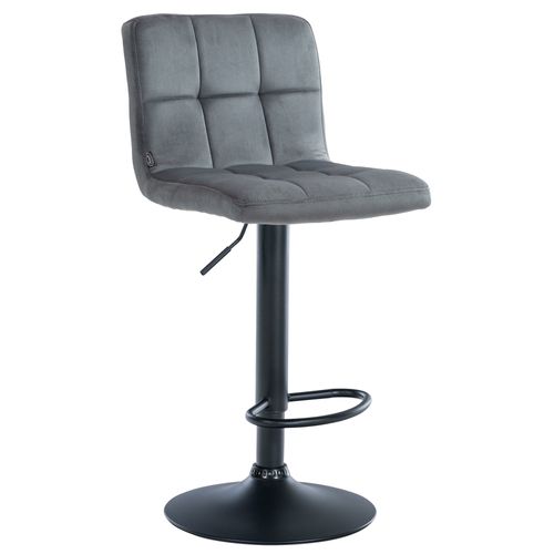 Tabouret De Bar Chaise Haute X 1 Avec Coutures Décoratives Carrées Assise En Velours Gris Foncé