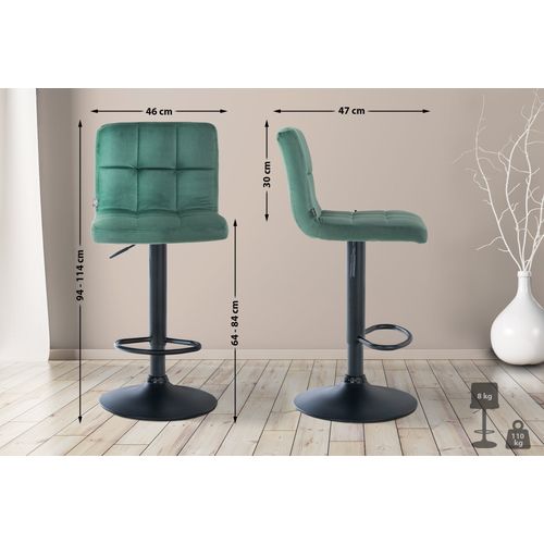 Tabouret De Bar Chaise Haute X 1 Avec Coutures Décoratives Carrées Assise En Velours Vert Pieds