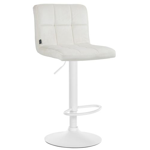 Tabouret De Bar Chaise Haute X 1 Avec Coutures Décoratives Carrées Assise En Velours Crème Pieds