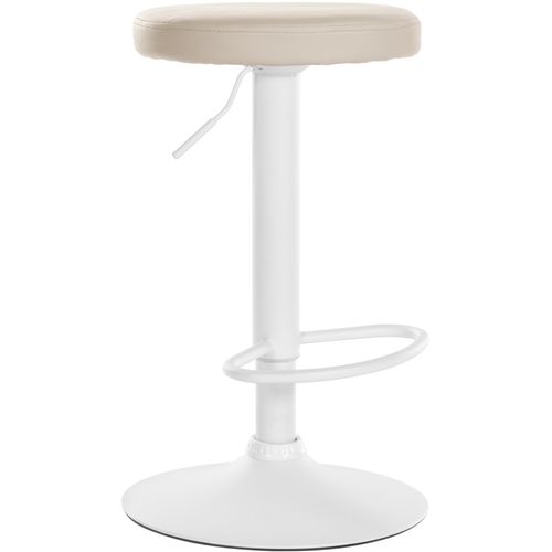 Tabouret De Bar X1 Design Simple Hauteur Réglable Revêtement En Pvc Crème Pieds En Métal Blanc 10_
