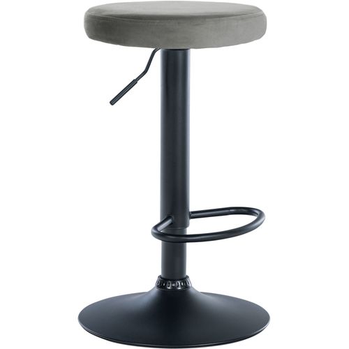 Tabouret De Bar X1 Design Simple Hauteur Réglable Revêtement En Velours Gris Pieds En Métal Noir 1