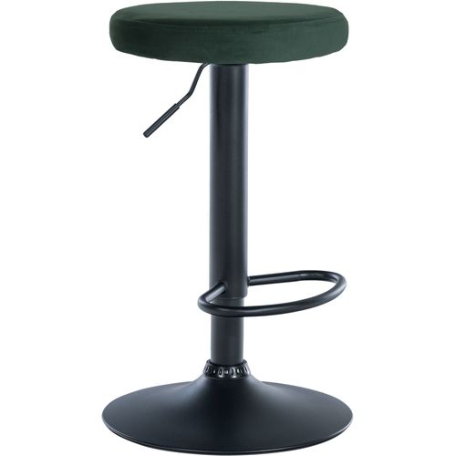 Tabouret De Bar X1 Design Simple Hauteur Réglable Revêtement En Velours Vert Pieds En Métal Noir 1