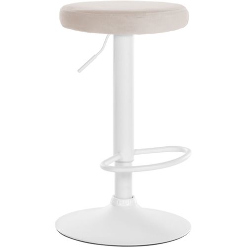 Tabouret De Bar X1 Design Simple Hauteur Réglable Revêtement En Velours Crème Pieds En Métal Blanc